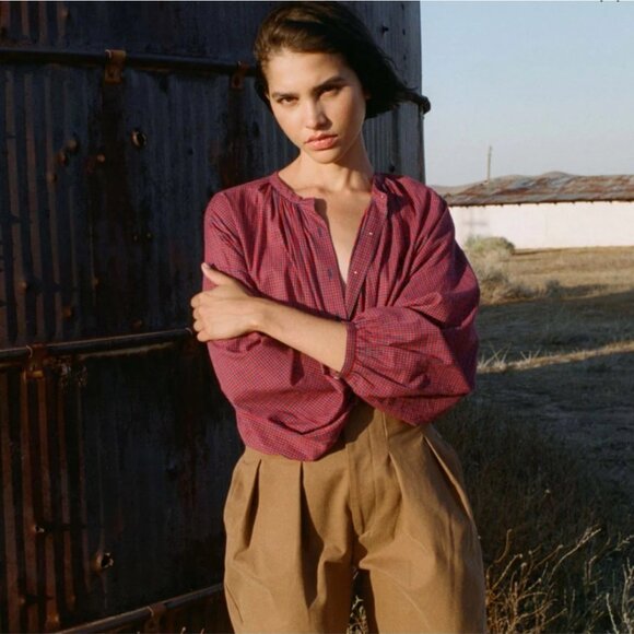 NWOT DOEN The Jane organic cotton in Rossendale Valley plaid blouse Sz S - Picture 2 of 14